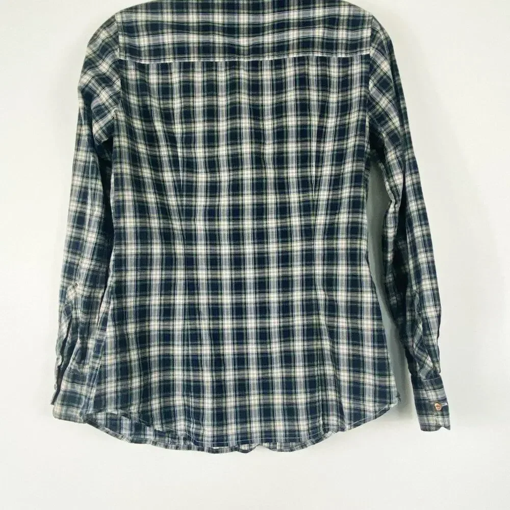 J. Crew Navy Tartan Plaid Ruffled Tuxedo Button Down Shirt Womens XS - Picture 4 of 6